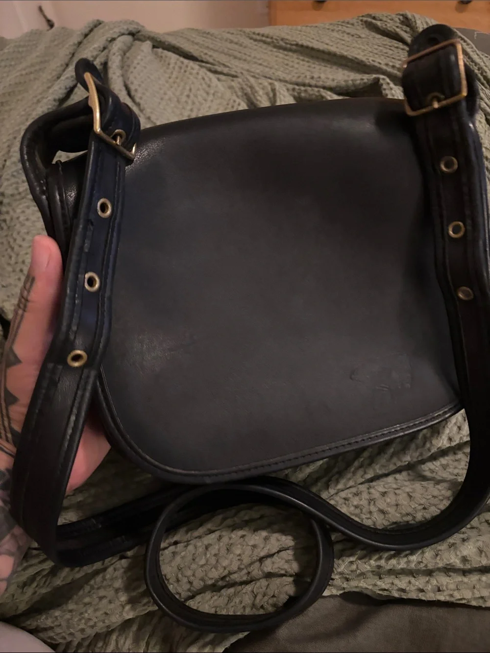 1996 Coach Black Leather Messenger Bag with Brass Hardware 9170- no hang tag